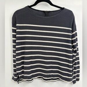 J.CREW Women's Deck Striped Cotton Shirt Pullover Loose Fit Navy Blue White xxs